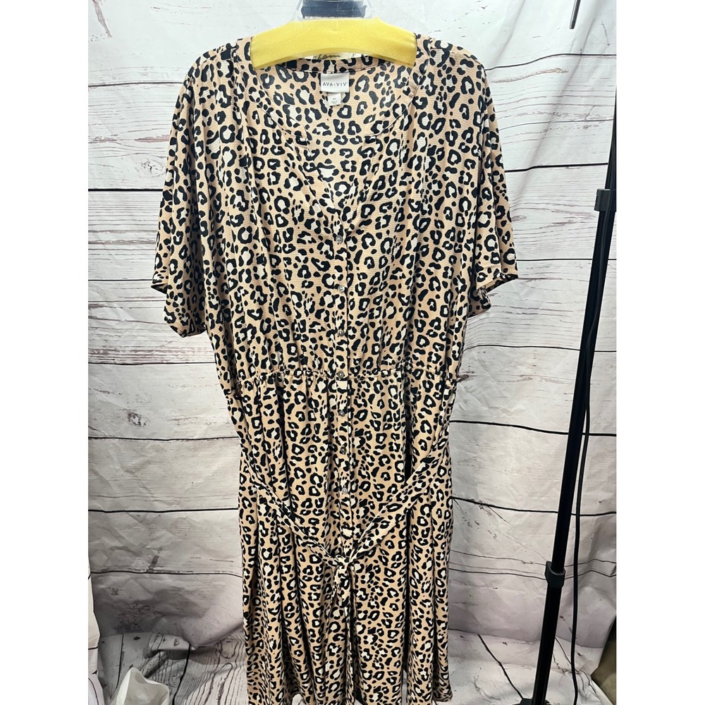 Ava & Viv Beige and Black Leopard Midi Dress